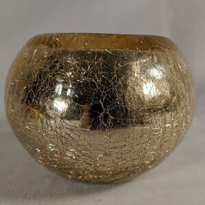 Bouclair Gold Crackle Glass Tea Light Candle Holder 4x3.5 in